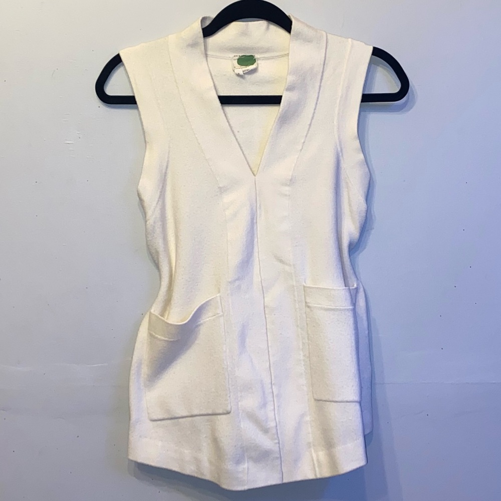 Anthropologie Sleeveless Belted V-Neck Knit Sweater Vest - Cream - Wmns Sz S